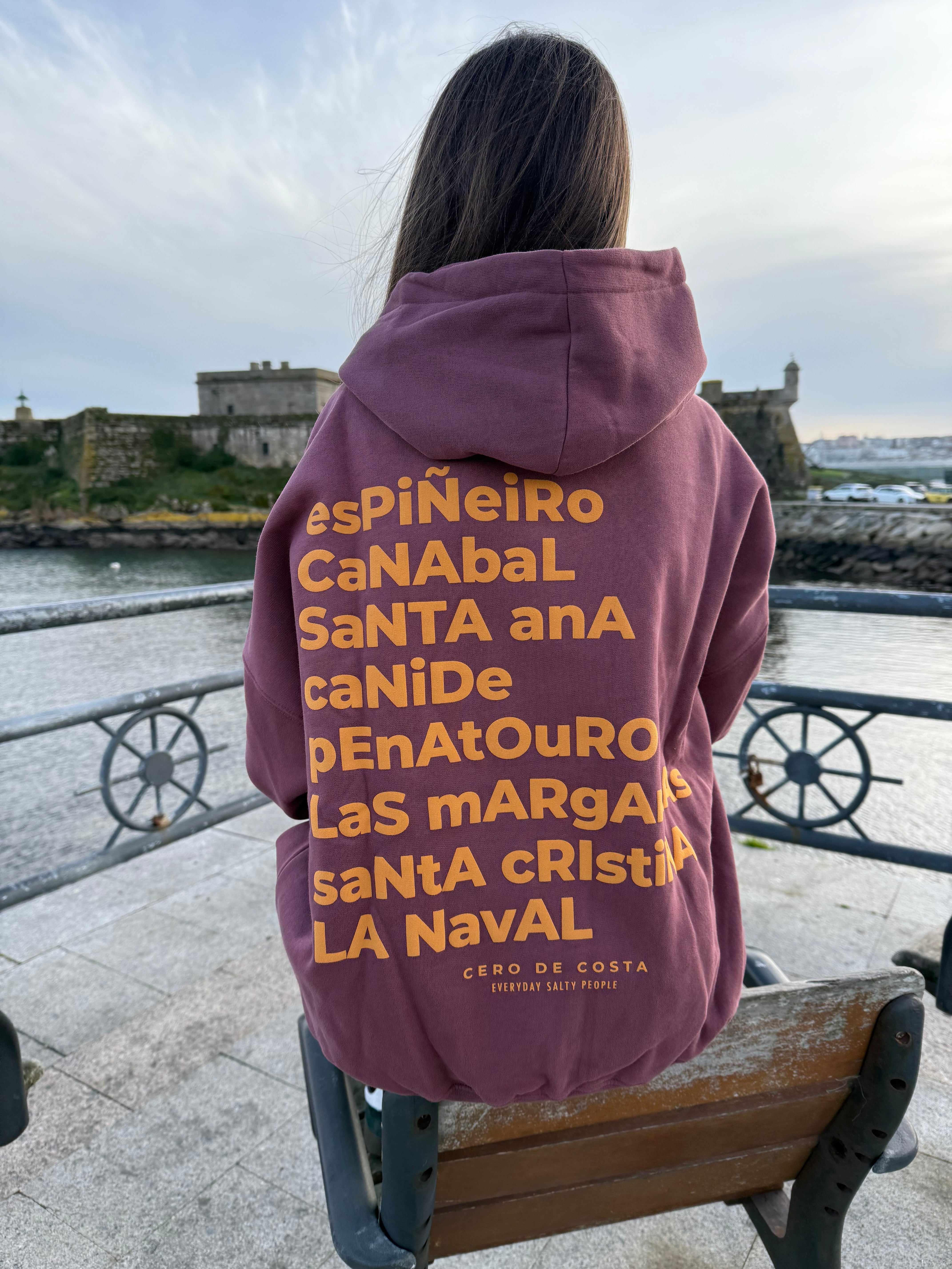 SUDADERA GRANATE/MOSTAZA "MERA" CON CAPUCHA